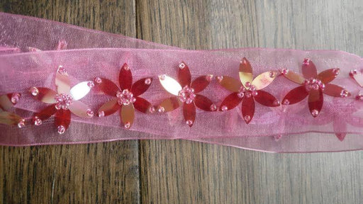 Pink Floral Shape Beaded Trim - New - Indian Suit Company