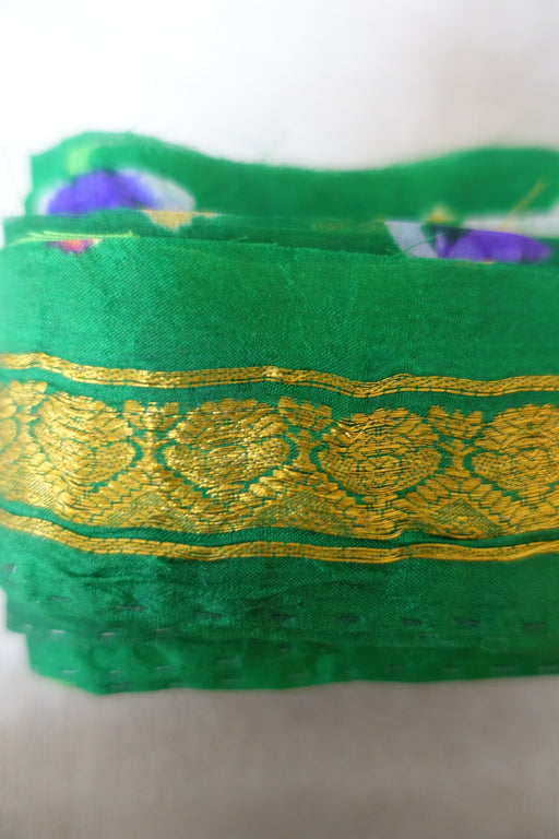 Green Vintage Silk With Gold Thread Sari Border - Indian Suit Company