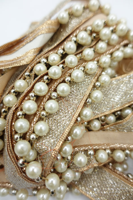 Gold Braid Trim With Pearls - New