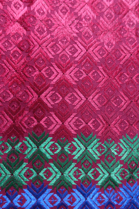 Maroon Cotton Phulkari Large Blanket / Tablecloth - New