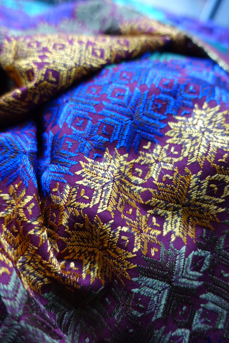 Maroon Cotton Phulkari Large Blanket / Tablecloth - New