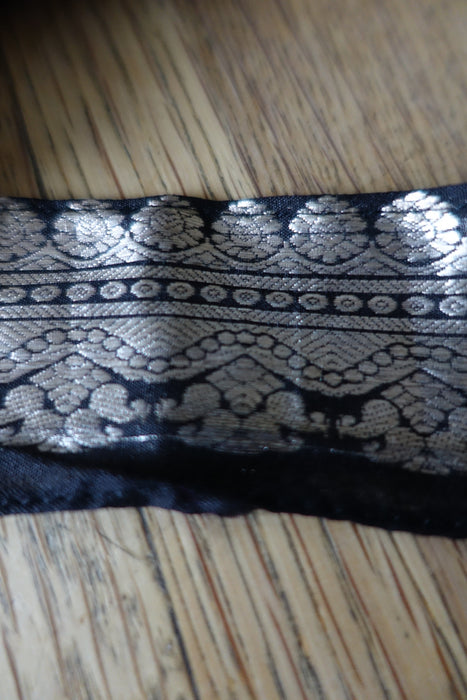 Black Silk With Silver Thread Sari Border - Reclaimed