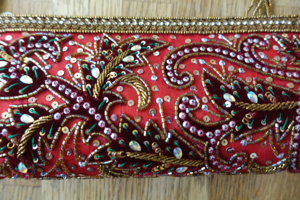 Velvet Vintage Peacock Embellished Handbag - New