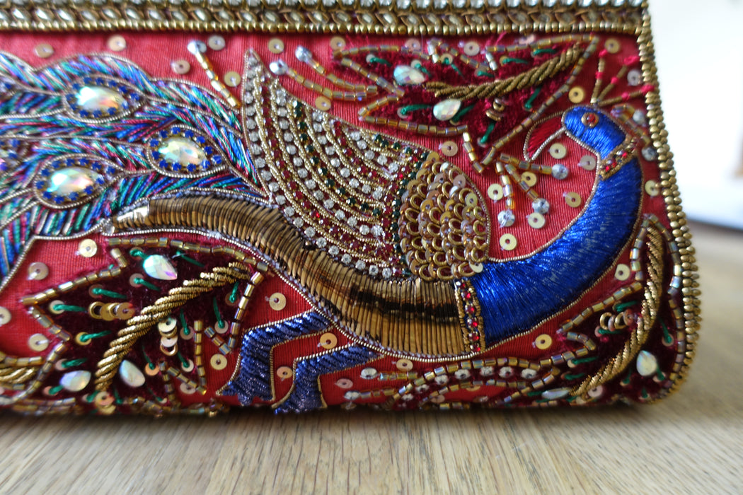 Velvet Vintage Peacock Embellished Handbag - New