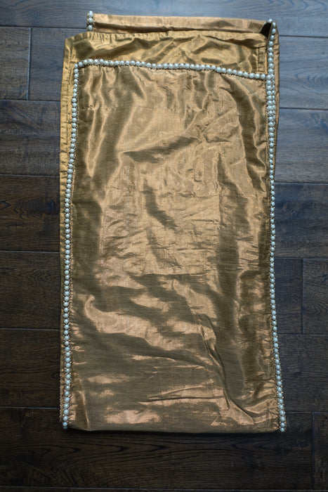 Matt Gold Metallic Tablecloth With Pearl Beading - New