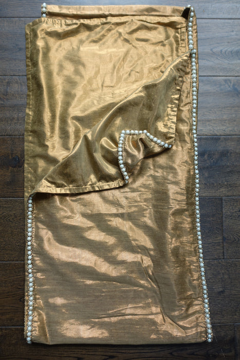 Matt Gold Metallic Tablecloth With Pearl Beading - New
