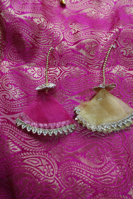 Large Pink Brocade Wedding / Maiyan Chadar With Gold Kalira And Tassels - New