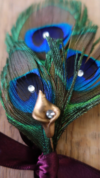 Peacock Feather Buttonholes - New