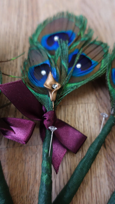 Peacock Feather Buttonholes - New