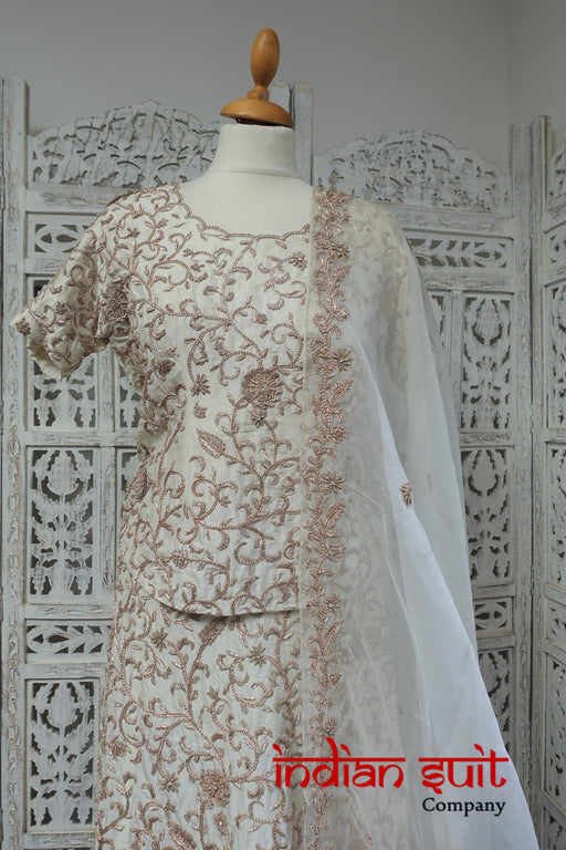 Cream Silk Wedding Lengha Choli - UK 10 / EU 36 - New - Indian Suit Company