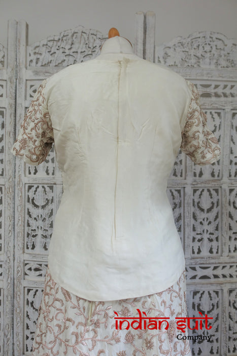 Cream Silk Wedding Lengha Choli - UK 10 / EU 36 - New - Indian Suit Company
