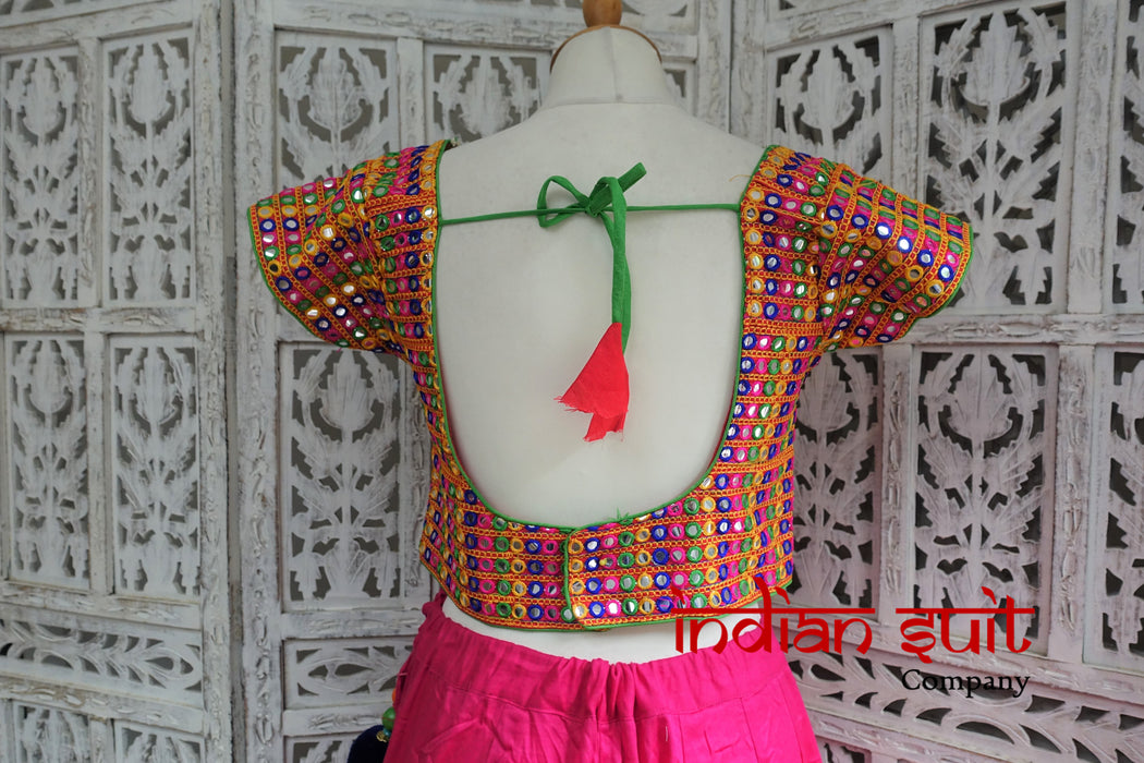 Navratri Pink Cotton 2Pc Choli Lengha - UK 10 / EU 36 - New - Indian Suit Company
