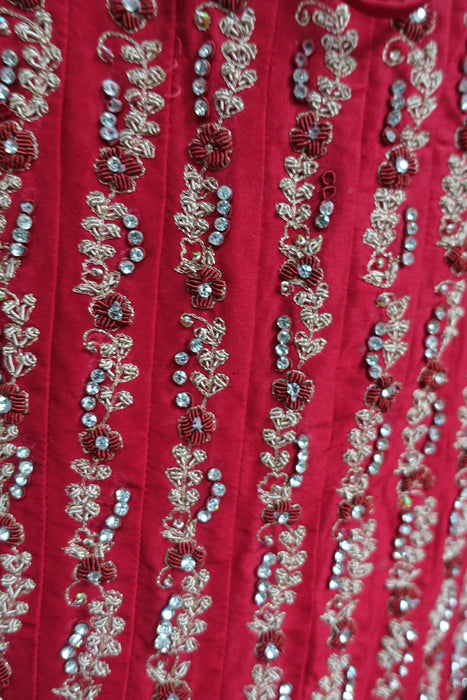 Red Silk Wedding Lengha With Train - Preloved UK 10 / EU 36 - Indian Suit Company