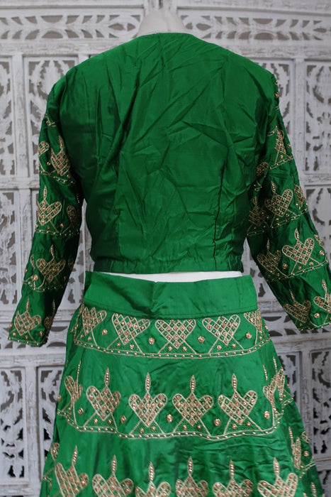 Emerald Green Vintage Silk Lengha - UK 10 / EU 36 - New