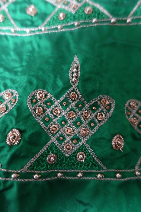 Emerald Green Vintage Silk Lengha - UK 10 / EU 36 - New