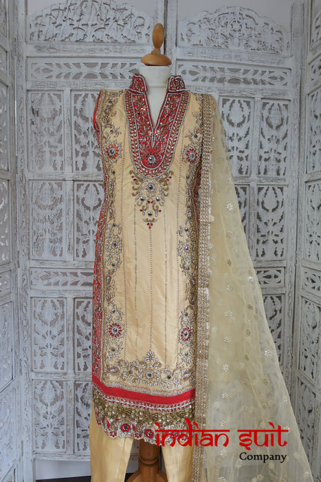 Cream Silk Capri Style Embellished Indian  UK 10 / EU 36 - New - Indian Suit Company