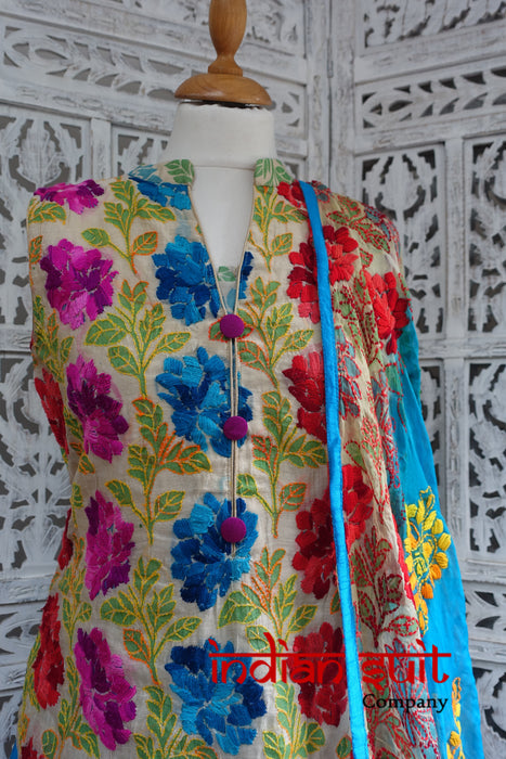 Colourful Embroidered Churidaar Suit - UK 10 / EU 36 - Preloved - Indian Suit Company