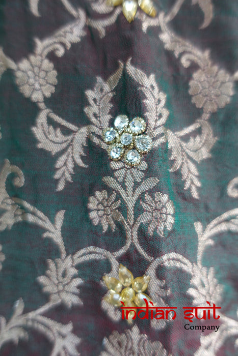 Green Brocade & Silk Churidaar Pyjami Suit - UK 8 / EU 34 - Preloved - Indian Suit Company
