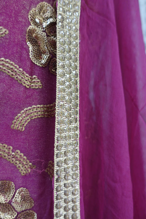 Purple & Teal Sequinned Churidaar Suit - UK 16 / EU 42 - Preloved - Indian Suit Company