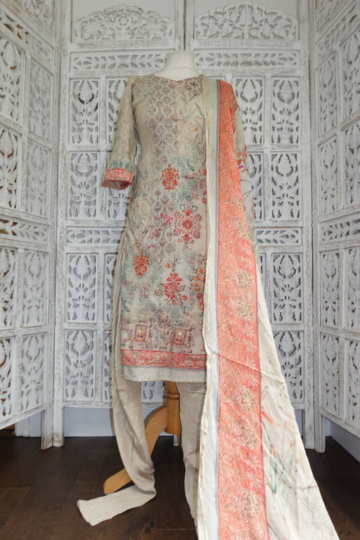 Sand Coloured Embroidered Churidaar Suit - UK 8 / EU 34 - New - Indian Suit Company