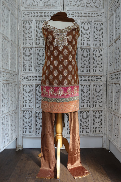 Tan Brown Organza Pyjami Suit - UK 14/ EU 40 - Preloved - Indian Suit Company