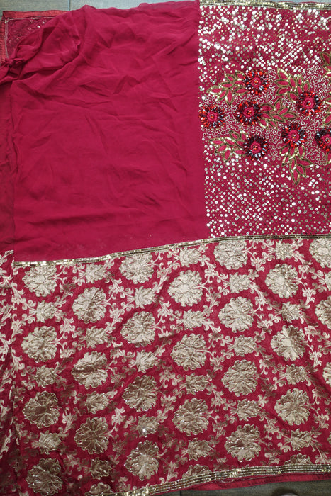 Maroon Banarsi Brocade & Silk & 36 Bust Blouse Sari - Preloved
