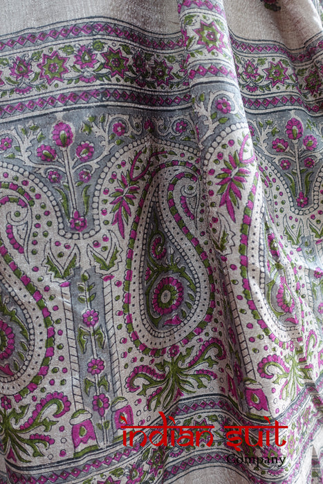 Vintage Printed Silk Paisley Retro Sari - New - Indian Suit Company