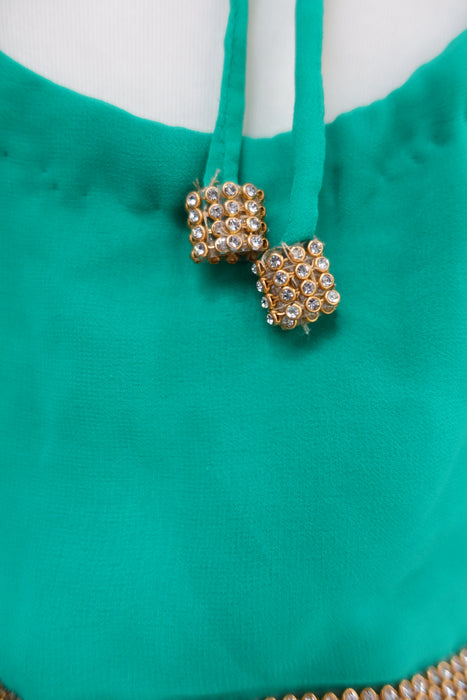 Green Diamante Sari + 41 Bust Blouse - New
