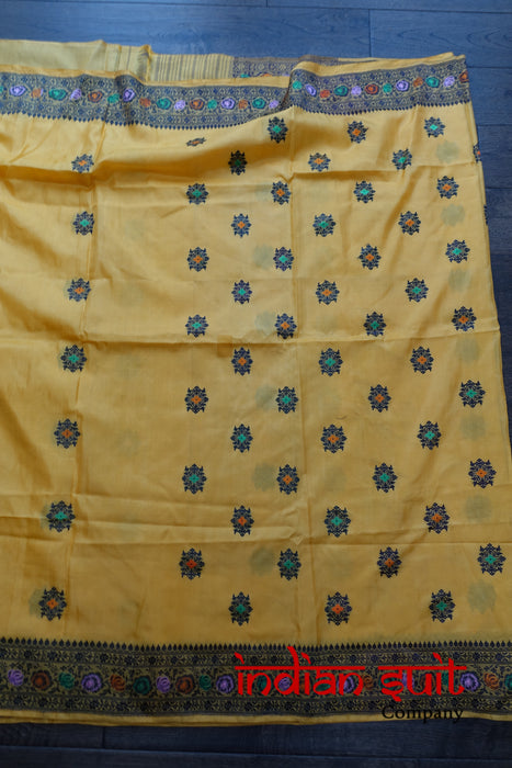 Yellow Vintage Sari With Blouse Piece - New - Indian Suit Company