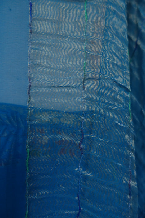 Blue Pure Silk Chiffon Sari With Blouse Piece - New