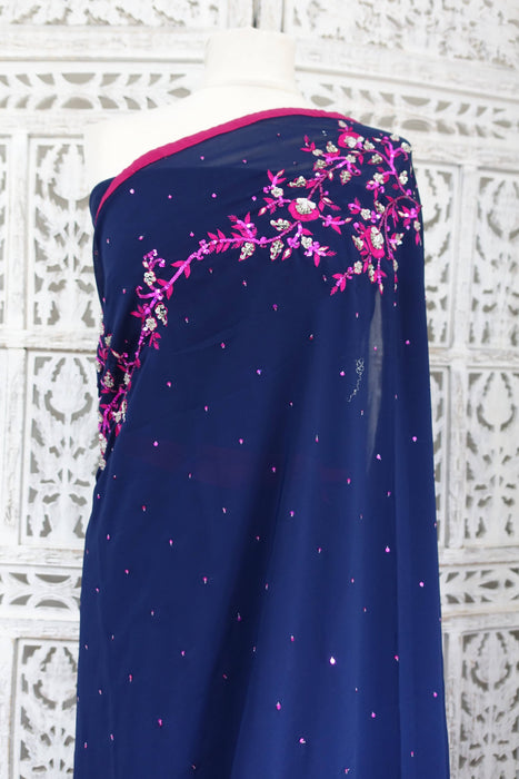 Indigo Blue Chiffon Sari - New