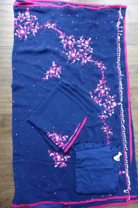 Indigo Blue Chiffon Sari - New