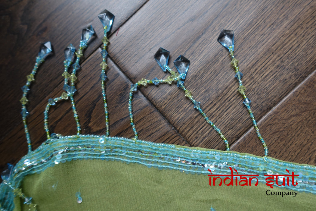 Pistachio Green Silk Chiffon Sari Saree 36 Inch Blouse - Preloved - Indian Suit Company
