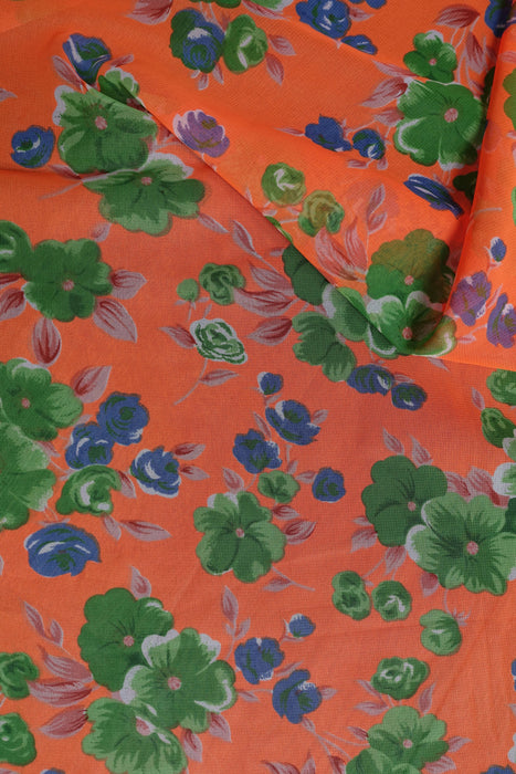 Printed Orange Vintage Chiffon Sari - New