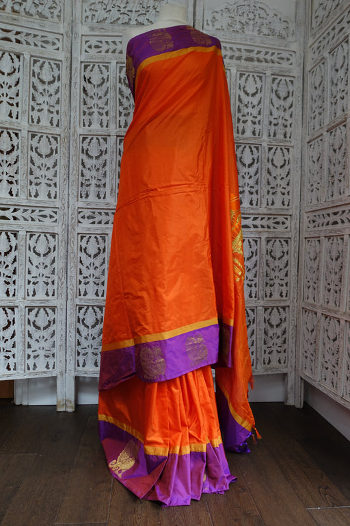 Bright Orange & Purple Doli Scene Bollywood Vintage Sari - New - Indian Suit Company
