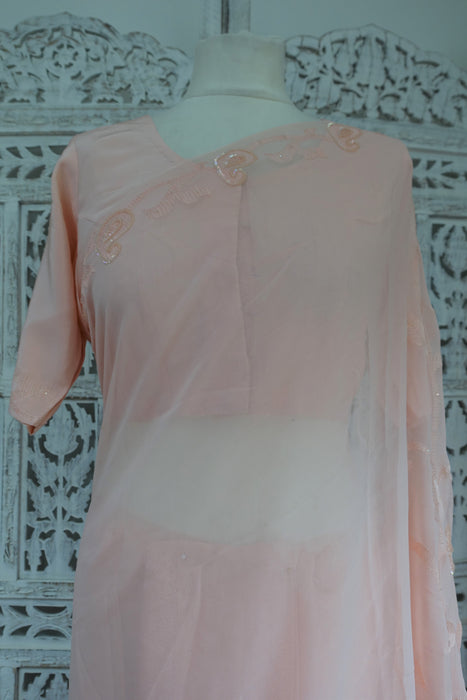 Soft Peach Silk Chiffon Sari - New
