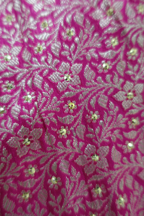 Pink Banarsi Brocade Sari + 33 Bust Blouse New - Indian Suit Company