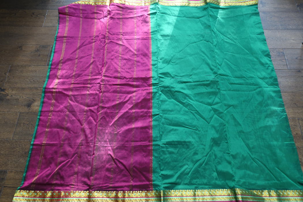 Fuchsia Pink & Green Vintage Silk Blend & Sari New - Indian Suit Company