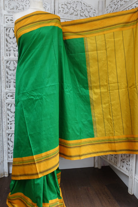 Green & Yellow Vintage Silk Sari - Preloved - Indian Suit Company