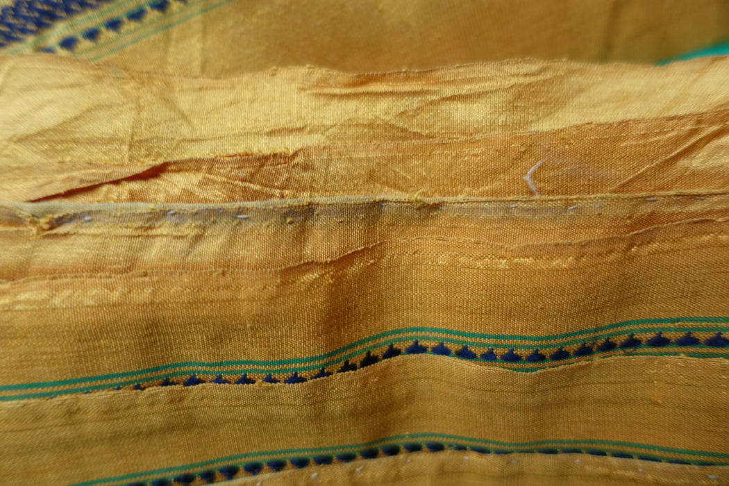 Green & Yellow Vintage Silk Sari - Preloved - Indian Suit Company