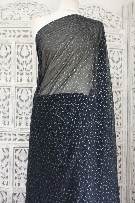 Black Silver Block Chiffon Sari - Preloved