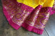 Yellow & Fuchsia Pink Vintage Silk Sari - Preloved - Indian Suit Company