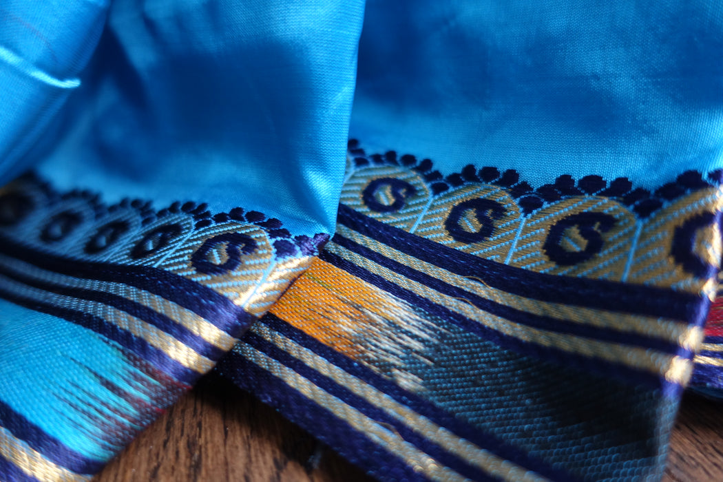 Blue Stripe Silk Blend Sari - New - Indian Suit Company