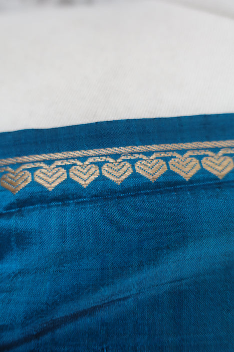 Peacock Blue Pure Silk Vintage Sari - New - Indian Suit Company