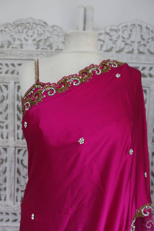 Pink Brushed Silk Sari + 34 Bust Blouse - New - Indian Suit Company