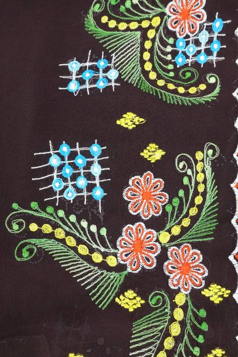 Brown Vintage Embroidered American Georgette Sari - Preloved - Indian Suit Company