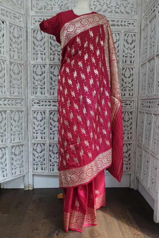 Raspberry Red Vintage Sari Indian + 41 Bust Blouse - new - Indian Suit Company