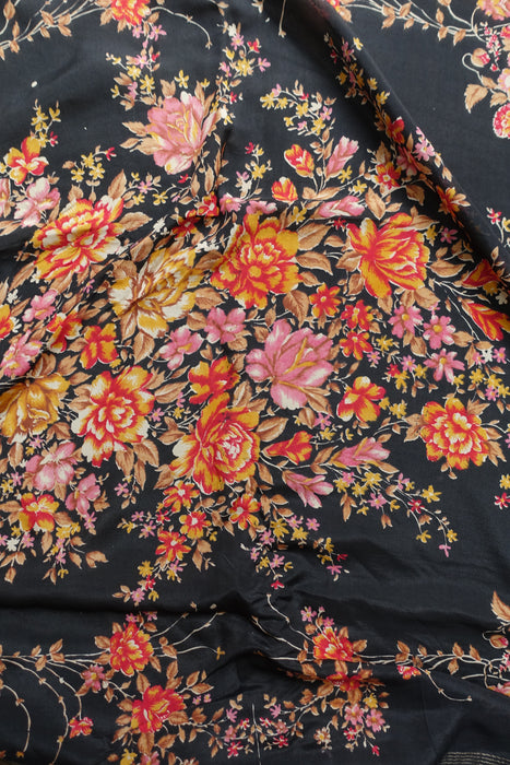 Black Printed Vintage Silk Sari - Preloved - Indian Suit Company