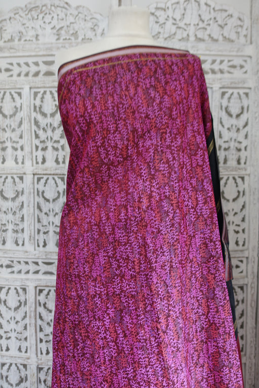 Deep Reddish Pink  Vintage Printed Silk Sari - New - Indian Suit Company