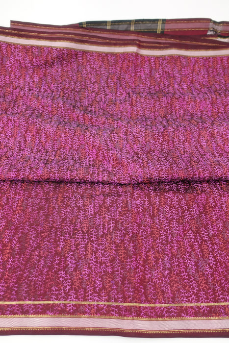 Deep Reddish Pink  Vintage Printed Silk Sari - New - Indian Suit Company
